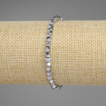 Hematite bracelet, silver-colored, faceted beads, 4x4 mm diameter, 18 cm length, stretch bracelet