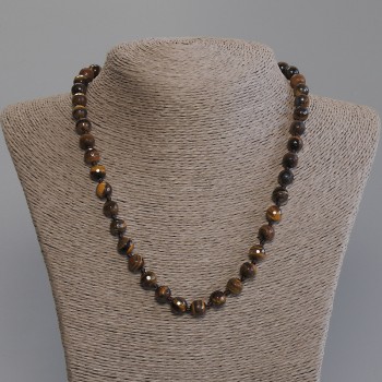 Tiger's Eye Necklace with Faceted Beads, 8 mm Diameter +/-, 50 mm Length +/-, with Clasp