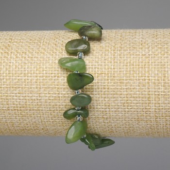 Jadeite Bracelet Faceted Stones 'Butterfly', diameter 8-17x5-7 mm, with 3 mm seed beads, length 18 cm stretchy