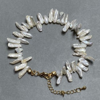 Baroque Pearl Bracelet 10-13×4-5 mm, length 18 cm with a 5 cm chain