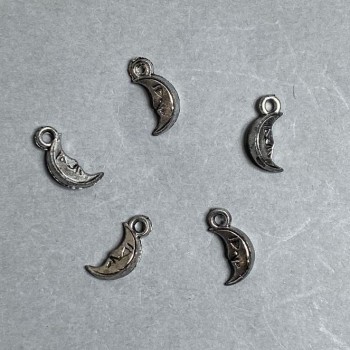AUCTION! Moon Pendant Findings, Plastic, Dark Silver Color, Sizes 15x7, 5x4, 5 mm hole, 2 mm diameter, Packaging 0.5 kg