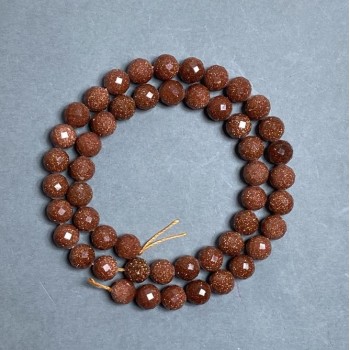 Aventurine Beads 'Golden Sand' - Faceted Bead, 8 mm diameter ±, on thread, length 38 cm+