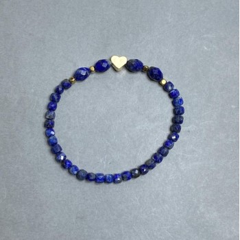 Lapis Lazuli Bracelet with Faceted Cubes 4x4 mm and Faceted Beads 8x6 mm, 18 cm stretch