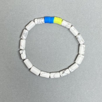 Bracelet with chalcedony cylinders 10x5 mm ±, polymer clay rondelles 6x1 mm ±, 18 cm elastic
