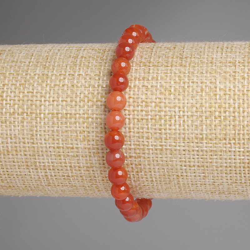 Carnelian bracelet with smooth beads, 6 mm diameter, 18 cm length, elastic