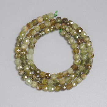 Grossular garnet faceted cube beads 4x4 mm, length 39 cm, on thread
