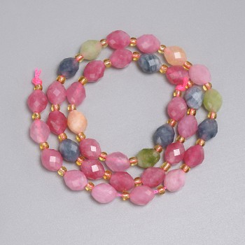 Tourmaline Beads, Faceted Rondelle 8×7 mm, ± 3 mm Seed Beads, Length About 37 cm on Thread