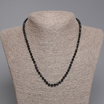 Black Tourmaline Necklace with Faceted Beads, 4 mm Diameter, 45 cm Length, with a clasp