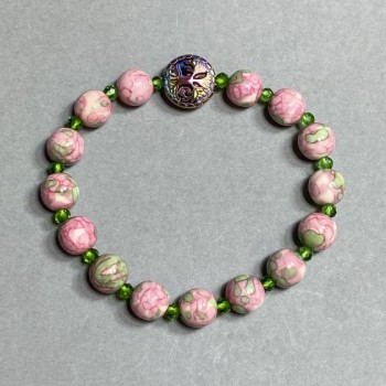 Bracelet with variscite (artificial) 8 mm beads, Czech crystal rondelle 4×3 mm, hematite 12 mm, 18 cm stretch