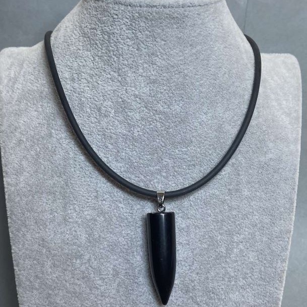 Clearance! Agate Sphere Pendant, 42 x 12 mm (±) on Rubber Cord, length 60 cm + 5 cm extender chain