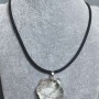 Pendant with Mountain Crystal Raw Stone 30x24-30 mm (±) Assorted Sizes on a Rubber Cord, Length 60 cm + 5 cm Chain