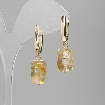 Earrings with Citrine in a Faceted Cylinder, 15×9 mm, 36 mm long