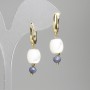 Earrings with Mother-of-Pearl Barrel (10x9) and Faceted Sapphire Ball (5.5 mm), Length 33 mm