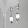 Earrings with Mother-of-Pearl Barrel 10x9.5 mm ± Sodalite Rondelle 6x2 mm ± Labradorite Cube 4 mm ±, Length 52 mm