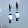 Earrings Mother-of-Pearl Barrel 10x9, 5mm +-, Sodalite Rondelle 6x2mm +-, Sapphire Ball 5mm +-, Length 41mm +-
