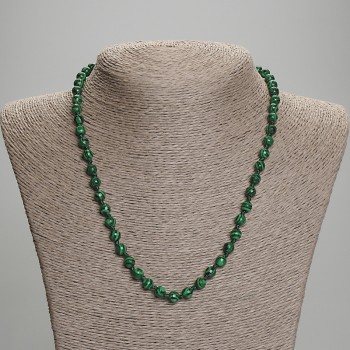 Malachite Necklace with Faceted Beads, 6 mm Diameter, Length About 45 cm, with Clasp