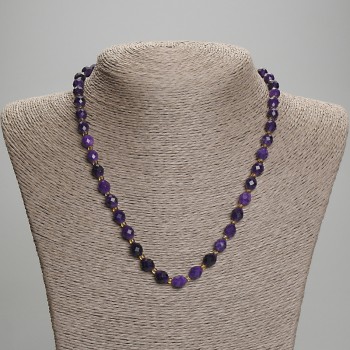 Sugilite Necklace with Faceted Beads, 8x6 mm diameter, approximately 3 mm seed beads, length 45 cm, with clasp