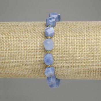Aquamarine Bracelet with Faceted Rhombus Beads 10×8 mm ±, 3 mm Seed Beads ±, Length 18 cm +