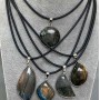Labradorite Pendant in Bezel Setting, Assorted Dimensions 30x52x10–44x25x8 mm, on Cord, Length 50 cm ± 5 cm