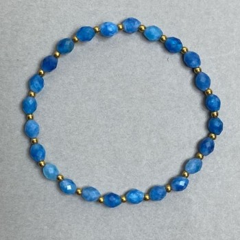 Apatite bracelet with faceted beads, 6×4 mm; hematite beads 2 mm; length about 18 cm; stretch