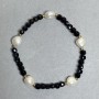 Bracelet with faceted tourmaline cube beads, 4 mm diameter, and freshwater pearls 8–8.5×8 mm, length 18 cm, stretch