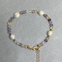 Fluorite faceted bead bracelet, 4 mm diameter; freshwater pearls 7–8 × 7–8 mm; length 18 cm with a 5 cm extender chain