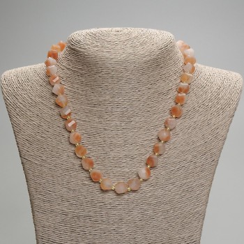 Faceted carnelian diamond-shaped bead necklace, 10x9 mm ±, with 3 mm seed beads, length 45 cm ±, with clasp