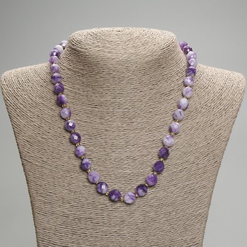 Sugilite Necklace with Faceted Beads, 9.5×8.5 mm, 3 mm seed beads, length 45 cm ±, with clasp