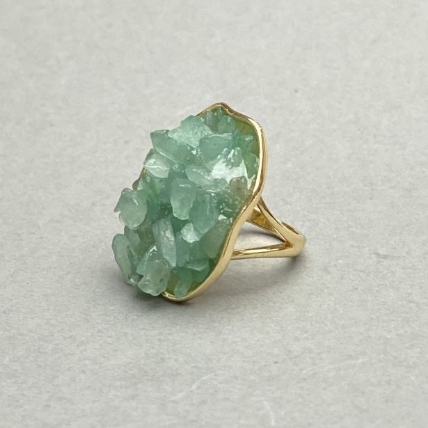 Nephrite Chip Stud Earrings in a Smooth Bezel Setting, 30x26 mm, Gold-Toned Metal