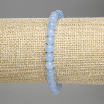 Aquamarine Bracelet with Smooth Beads, 6 mm Diameter, 18 cm Length (Stretch)