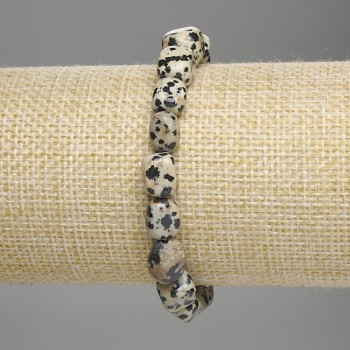 Dalmatian Jasper Bracelet, Faceted, 9-11×7-8 mm, 18 cm, Stretch