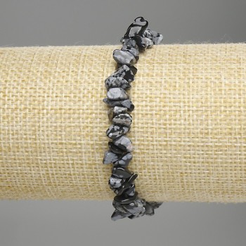 Snowy Obsidian Chip Bracelet, chip size 6–9 × 2–4 mm, length 18 cm, stretchy