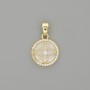 Pendant with mother-of-pearl clover in a circle of rhinestones, gold-tone metal, 20x13mm+