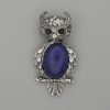 Owl Lapis Lazuli Brooch-Pendant, 60×29 mm, black crystals, silver-colored metal