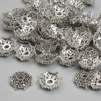 Bead Cap Findings, 9.5 mm diameter, 2.5 mm hole, silver color metal, pack 20 g (~60 pcs)