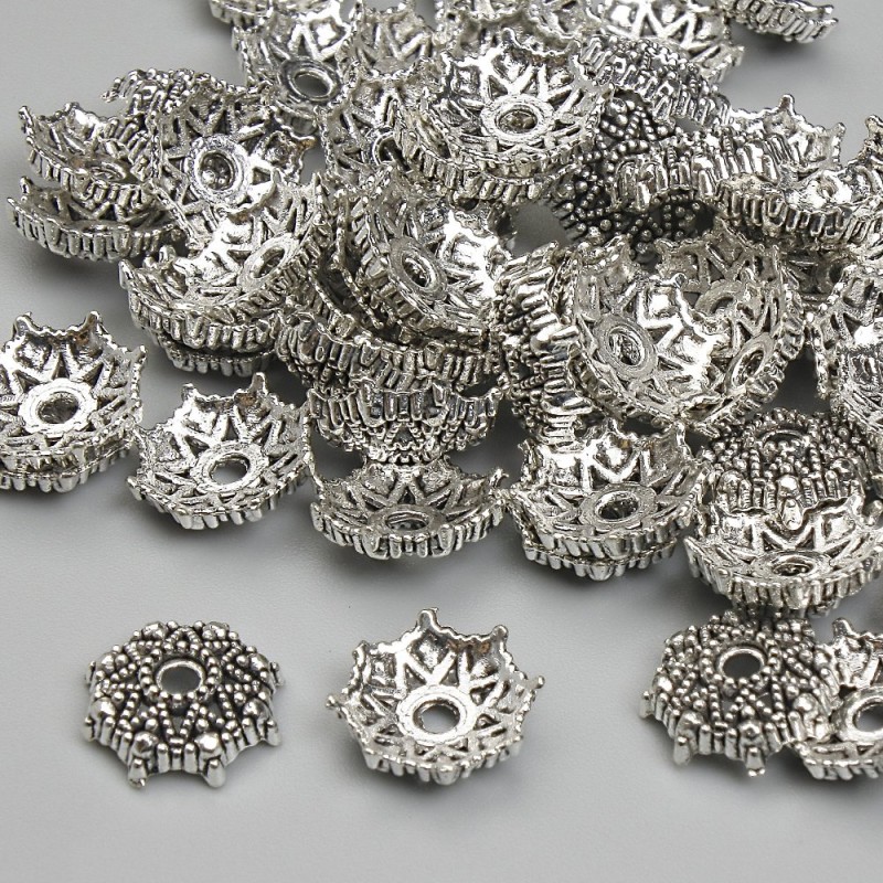 Bead Cap Findings, 9.5 mm diameter, 2.5 mm hole, silver color metal, pack 20 g (~60 pcs)
