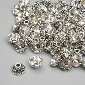 Bead cap fittings for beads, silver color, diameter 6.5 mm, hole diameter approx. 1.8 mm, packaging 20 g (~80 pcs)