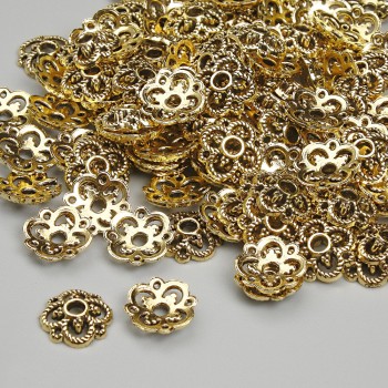 Bead caps, gold-tone, 8 mm diameter, hole approx. 2 mm, packaging 20 g (~118 pcs)