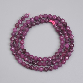 Ruby beads, faceted round beads, 4 mm, 38 cm length on thread