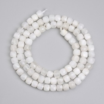 Adularia Moonstone faceted cube beads 4x4 mm, length approx. 38 cm, on thread
