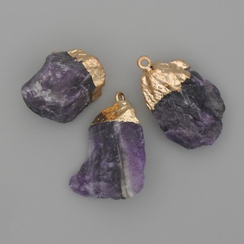 Raw Amethyst Pendant in Gold-Toned Metal, 20–37 x 19–24 mm, Assorted Sizes