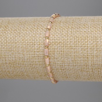 Beige Czech crystal bracelet with faceted cylindrical beads 5x3 mm +/- and 2 mm +/- beads, 18 cm stretch