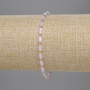 Bracelet Czech pink crystal, faceted cylinders 5x3 mm + 2 mm beads, 18 cm stretch