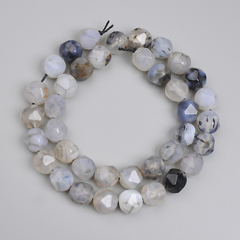 Dragon Vein Agate Beads, faceted, 10×8 mm, approx. 36 cm long on thread
