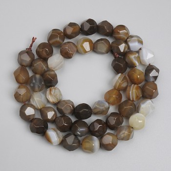 Agate Beads, Faceted, 8x7 mm, 37 cm length on thread