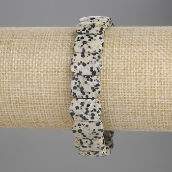 Dalmatian Jasper Bracelet, Faceted Links 14x10 mm, Length 18 cm, Stretch