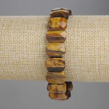 Tiger's Eye Bracelet, Faceted 14x10 mm Links, 18 cm Length, Stretch