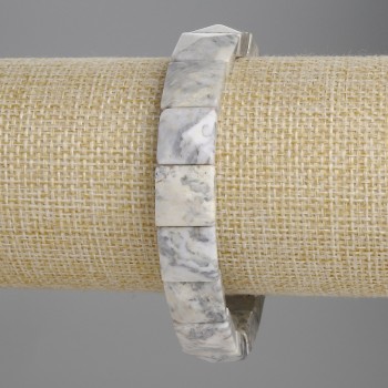 Gray Jasper Faceted Link Bracelet, 12x12 mm, length 18 cm, stretch