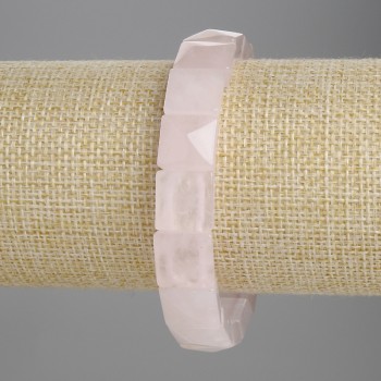 Bracelet Pink Quartz Faceted Link 12x12mm, length 18 cm, stretch