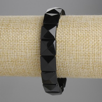 Agate Bracelet with Faceted Links, 12×12 mm, 18 cm Stretch